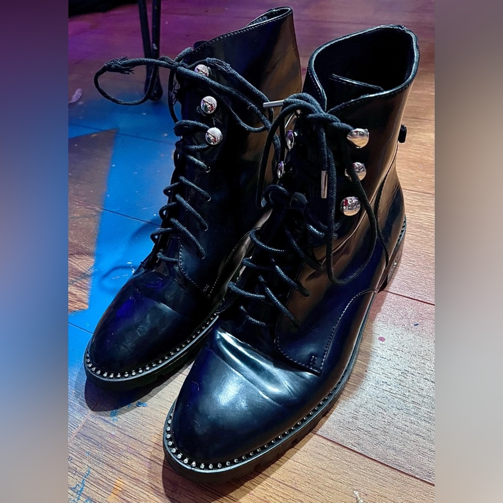 HALF OFF Christian Dior Patent Leather Combat Boots with Embellishments NEW s.38